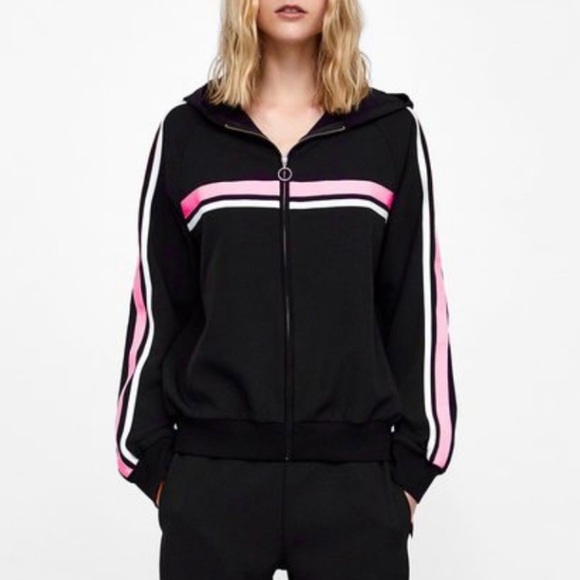 ZARA Black Bomber with Stripe Details Size S - Picture 4 of 7
